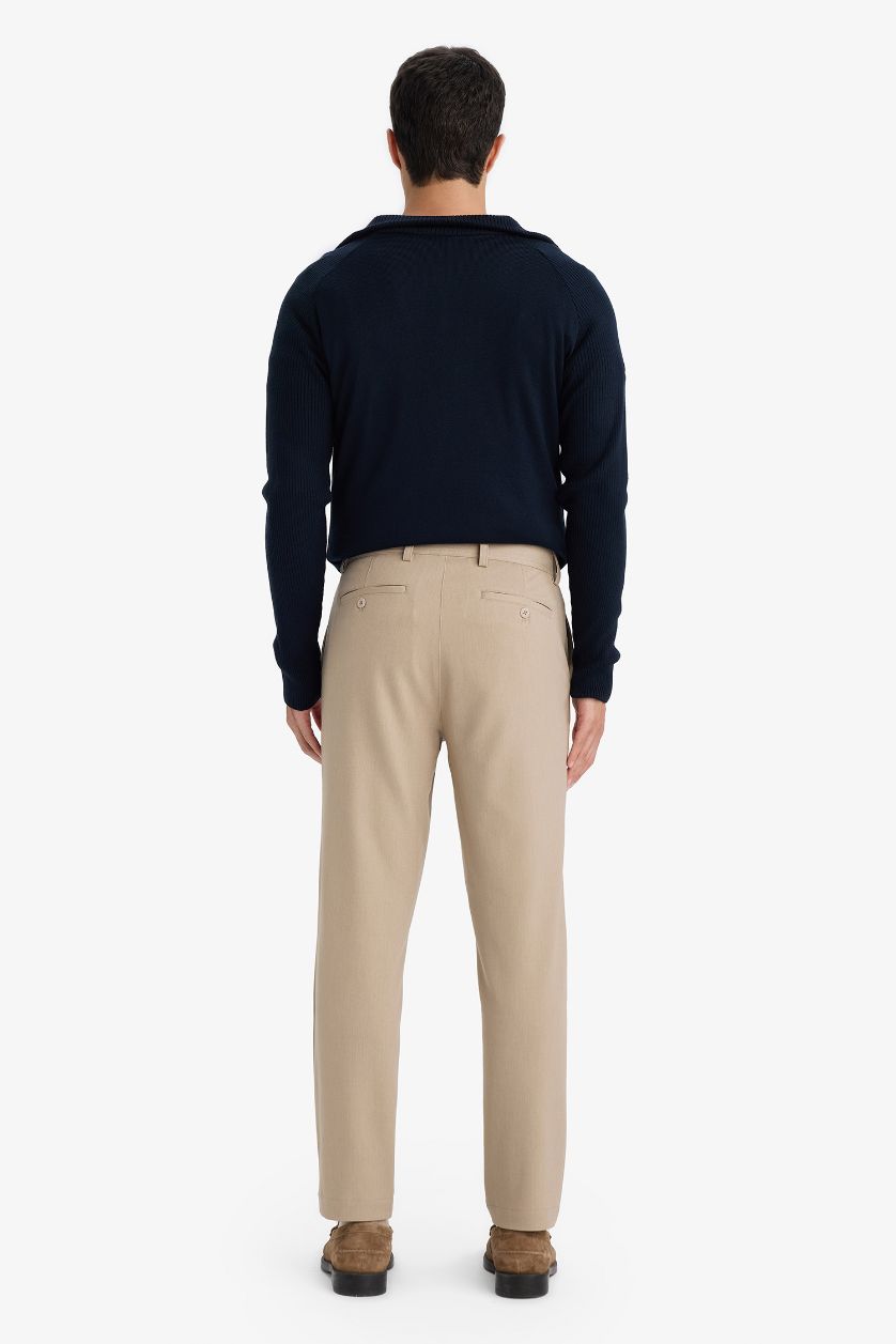 MAN Beige Melange Tailored Fit Straight Leg Stretch Trousers