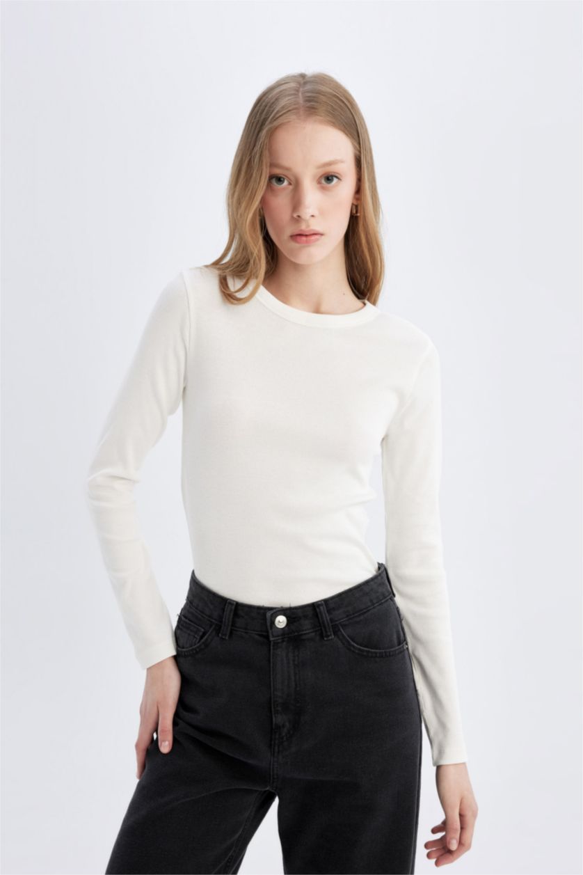 WOMAN Ecru Slim Fit Camisole Long Sleeve T-Shirt