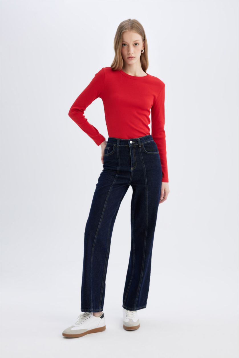 WOMAN Red Slim Fit Ribbed Camisole Basic Long Sleeve T-Shirt