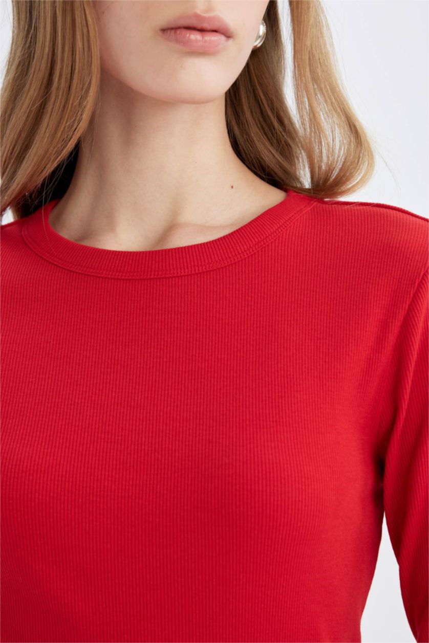 WOMAN Red Slim Fit Ribbed Camisole Basic Long Sleeve T-Shirt
