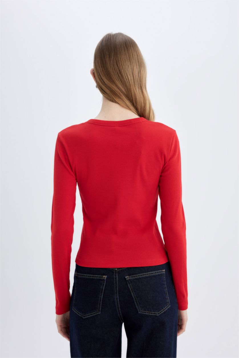 WOMAN Red Slim Fit Ribbed Camisole Basic Long Sleeve T-Shirt
