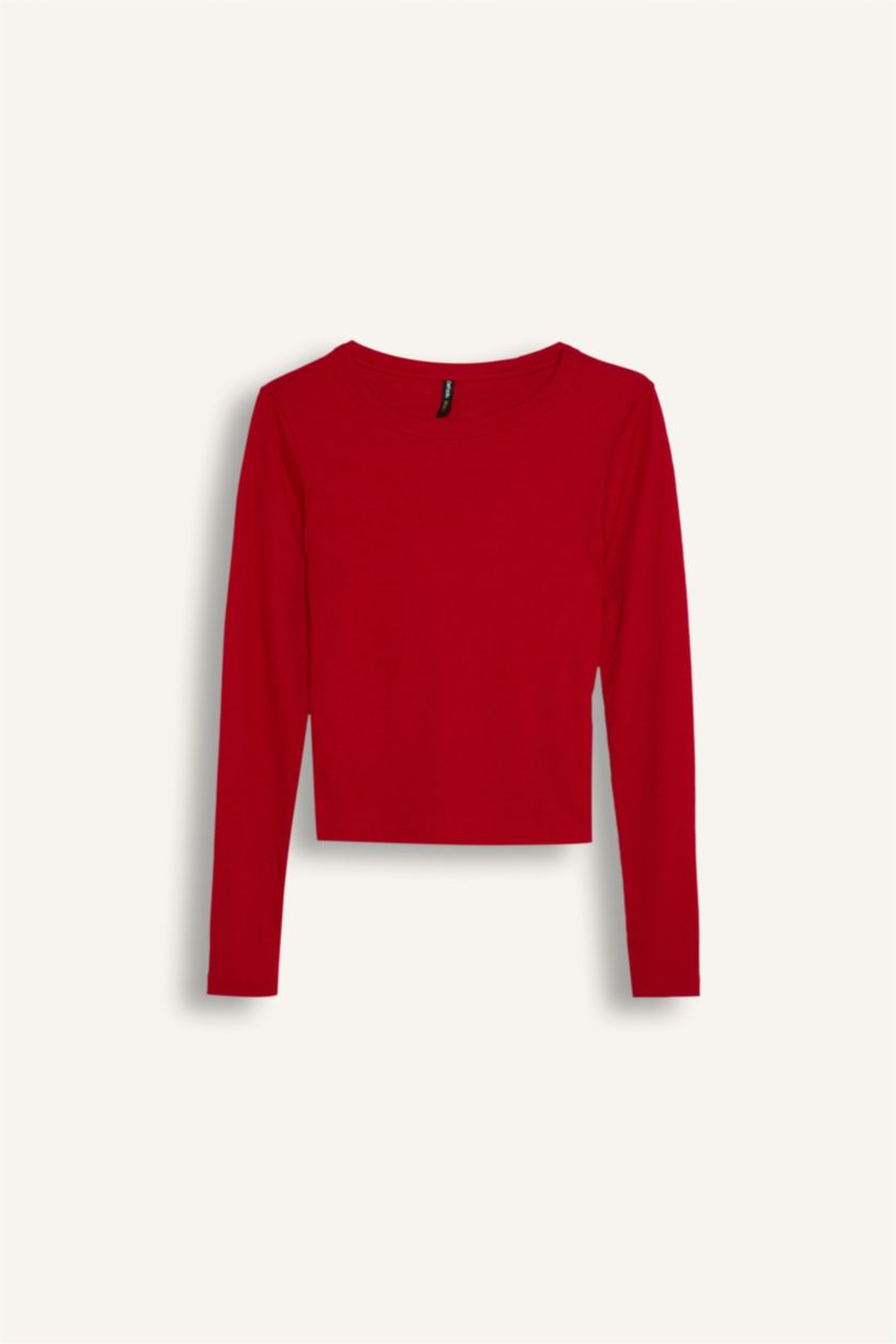 WOMAN Red Slim Fit Ribbed Camisole Basic Long Sleeve T-Shirt