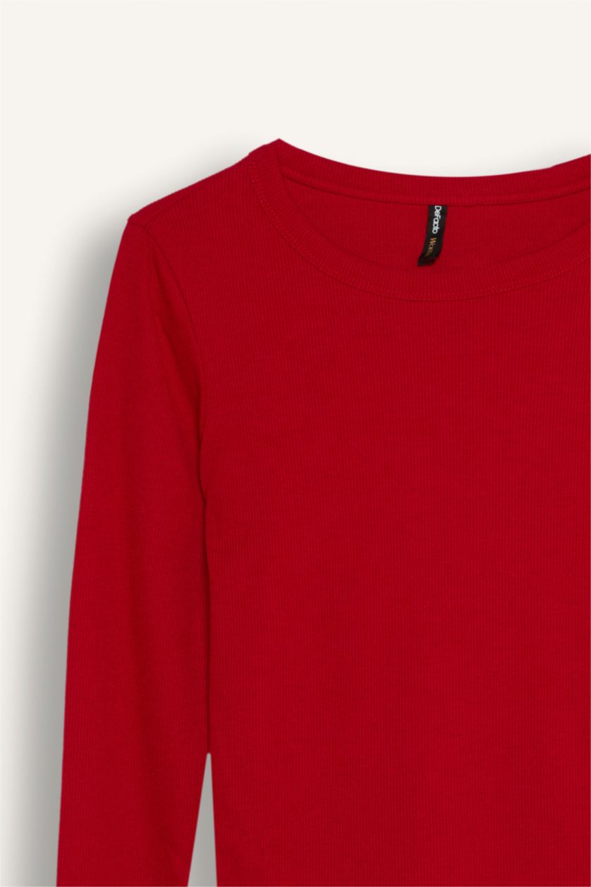 WOMAN Red Slim Fit Ribbed Camisole Basic Long Sleeve T-Shirt