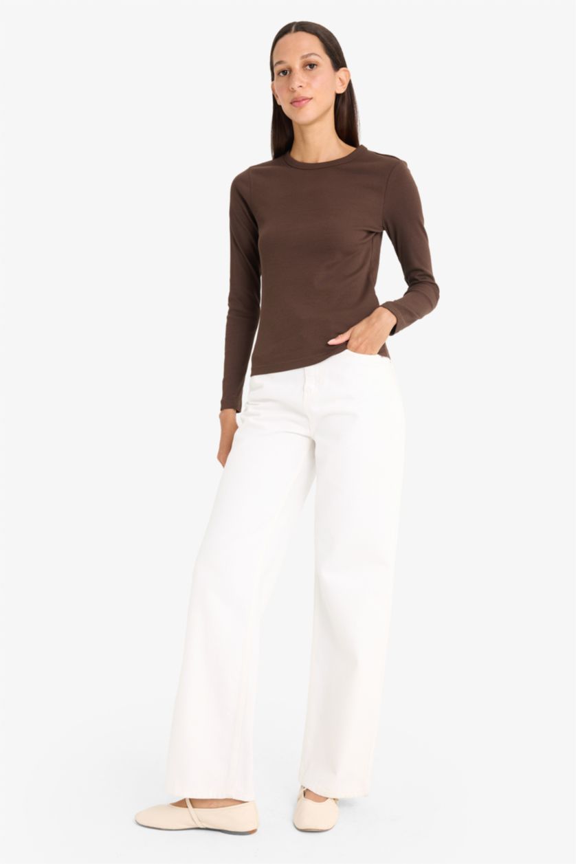 WOMAN Brown Slim Fit Crew Neck Basic Ribbed Camisole T-Shirt