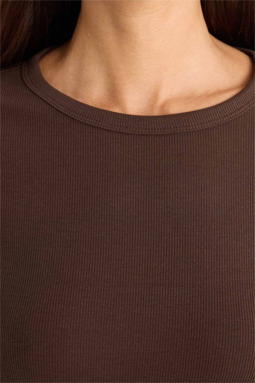 WOMAN Brown Slim Fit Crew Neck Basic Ribbed Camisole T-Shirt