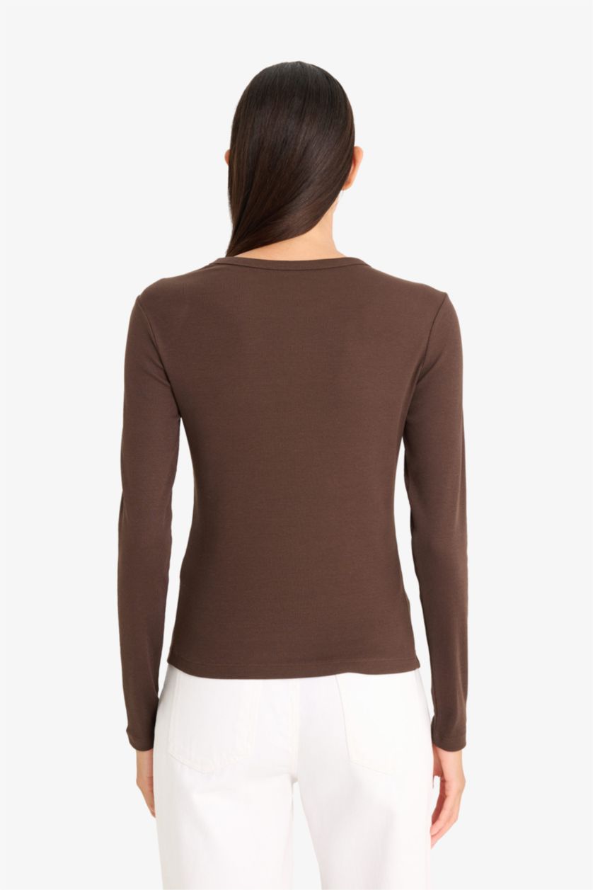 WOMAN Brown Slim Fit Crew Neck Basic Ribbed Camisole T-Shirt