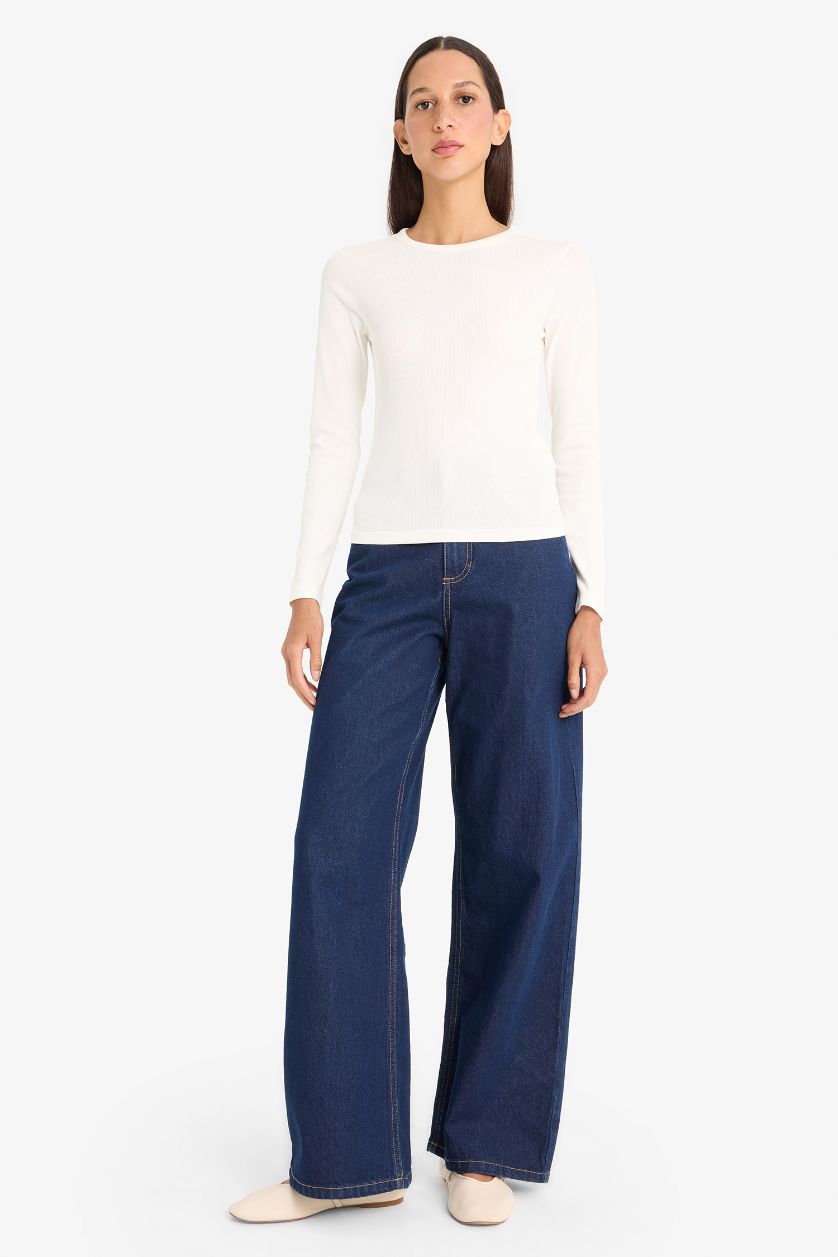 WOMAN Ecru Slim Fit Crew Neck Basic Ribbed Camisole T-Shirt