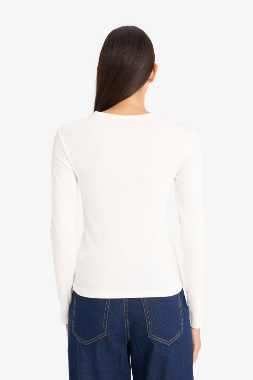 WOMAN Ecru Slim Fit Crew Neck Basic Ribbed Camisole T-Shirt