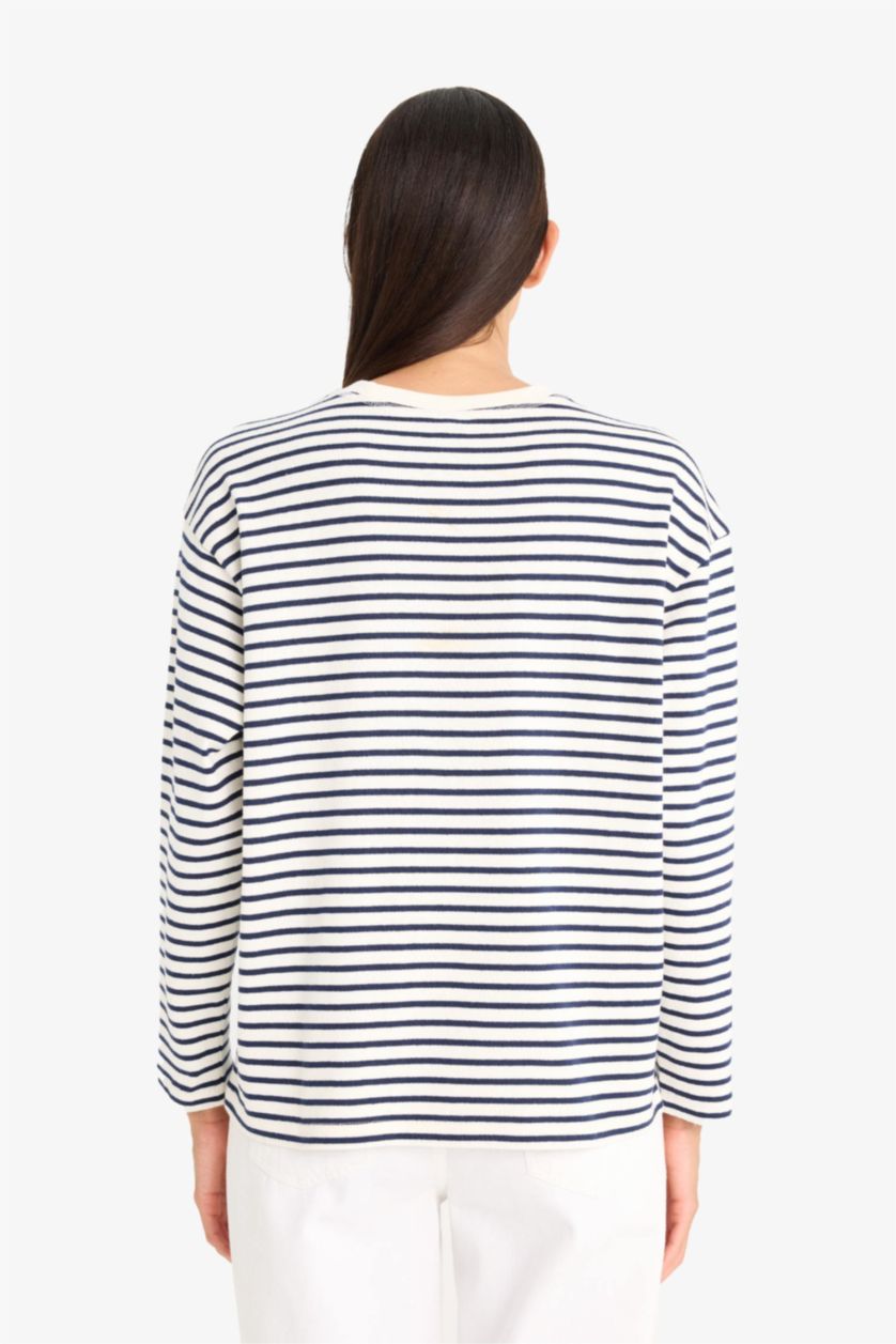 Әйелдерге әскери-теңіз дөңгелек жаға супрема мақтасы Ұзын жеңді футболка