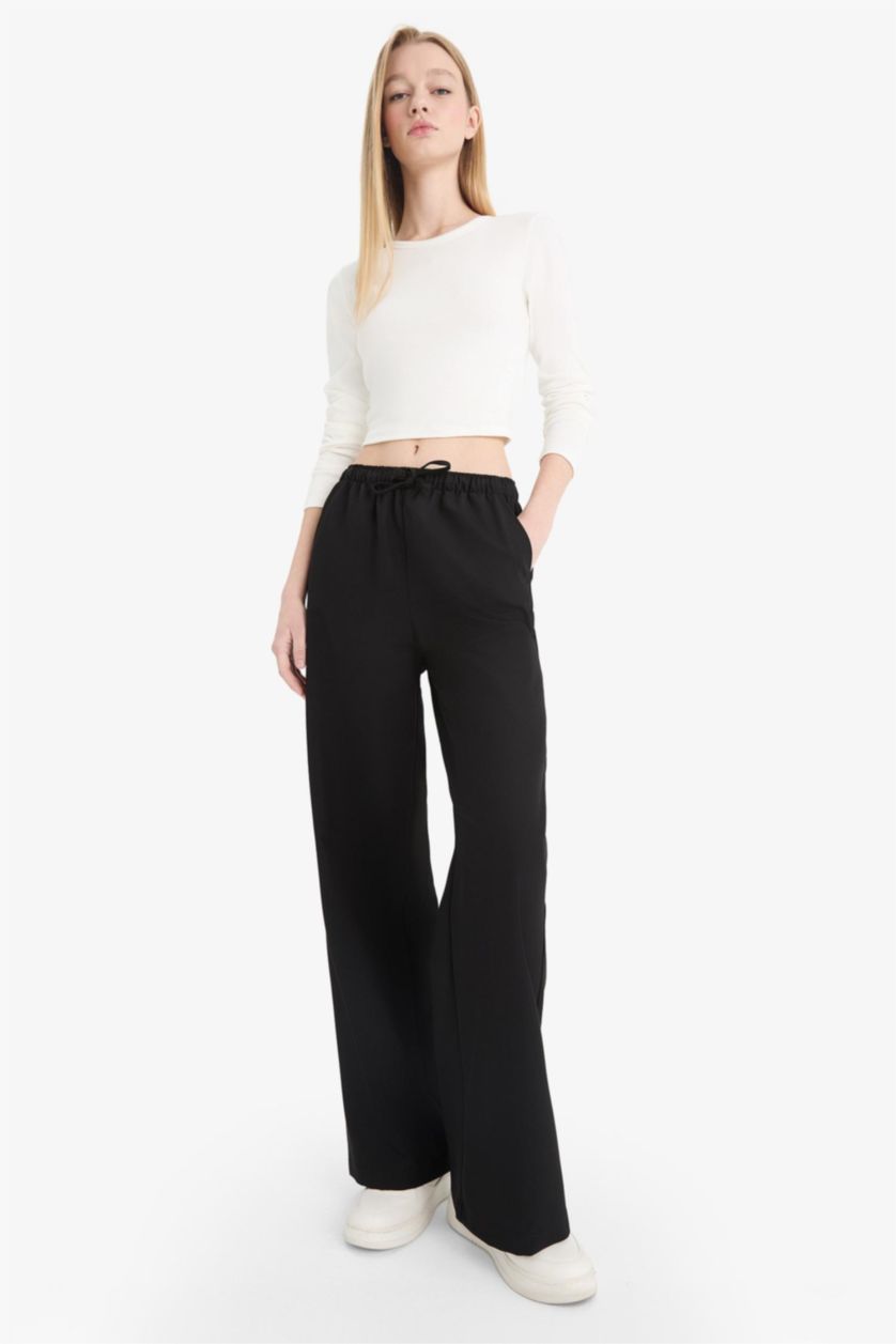 WOMAN Black Wide Leg Regular Waist Trousers