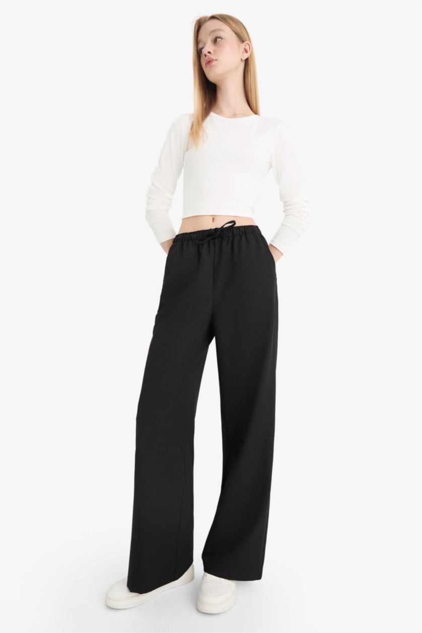 WOMAN Black Wide Leg Regular Waist Trousers
