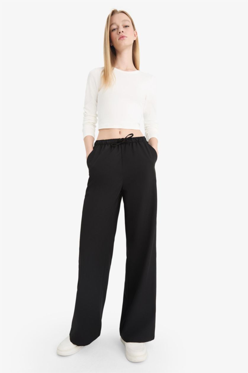 WOMAN Black Wide Leg Regular Waist Trousers