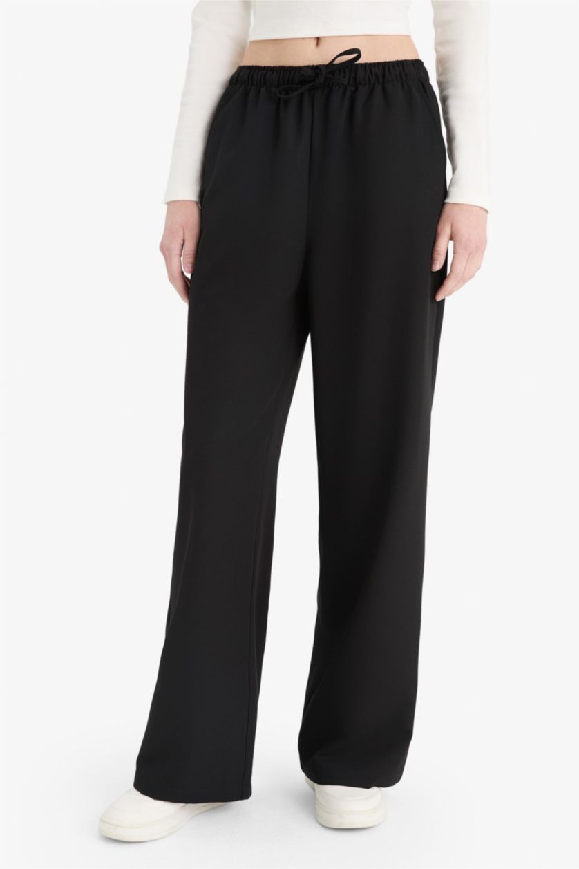 WOMAN Black Wide Leg Regular Waist Trousers