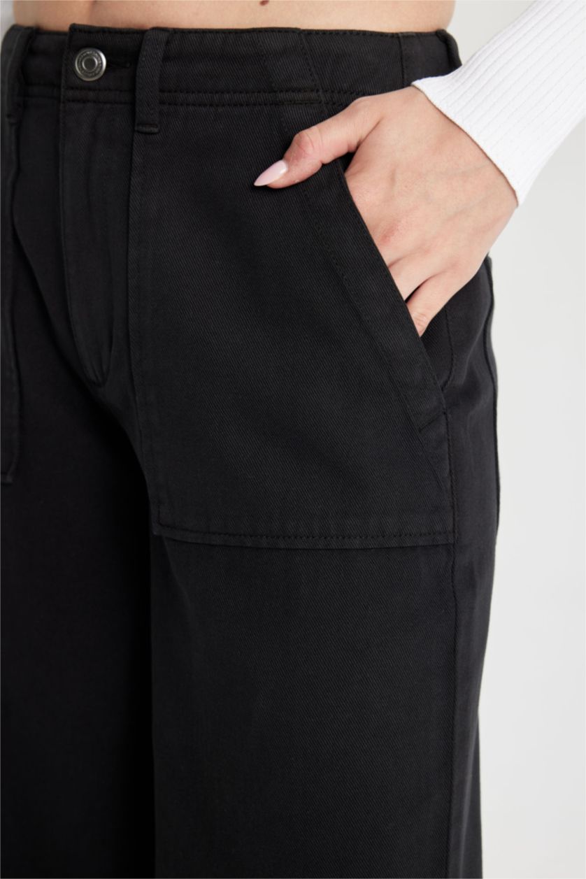 WOMAN Black Wide Leg High Waist Gabardine Trousers