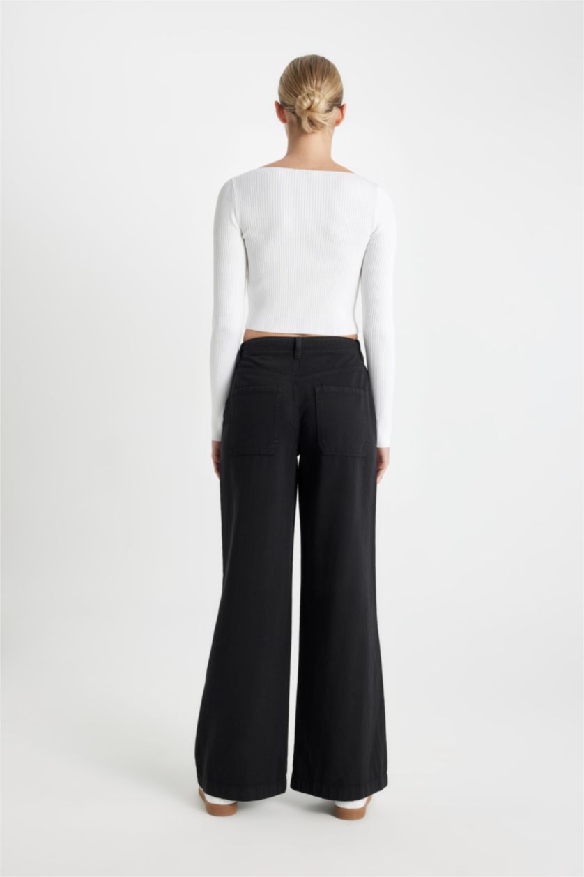 WOMAN Black Wide Leg High Waist Gabardine Trousers