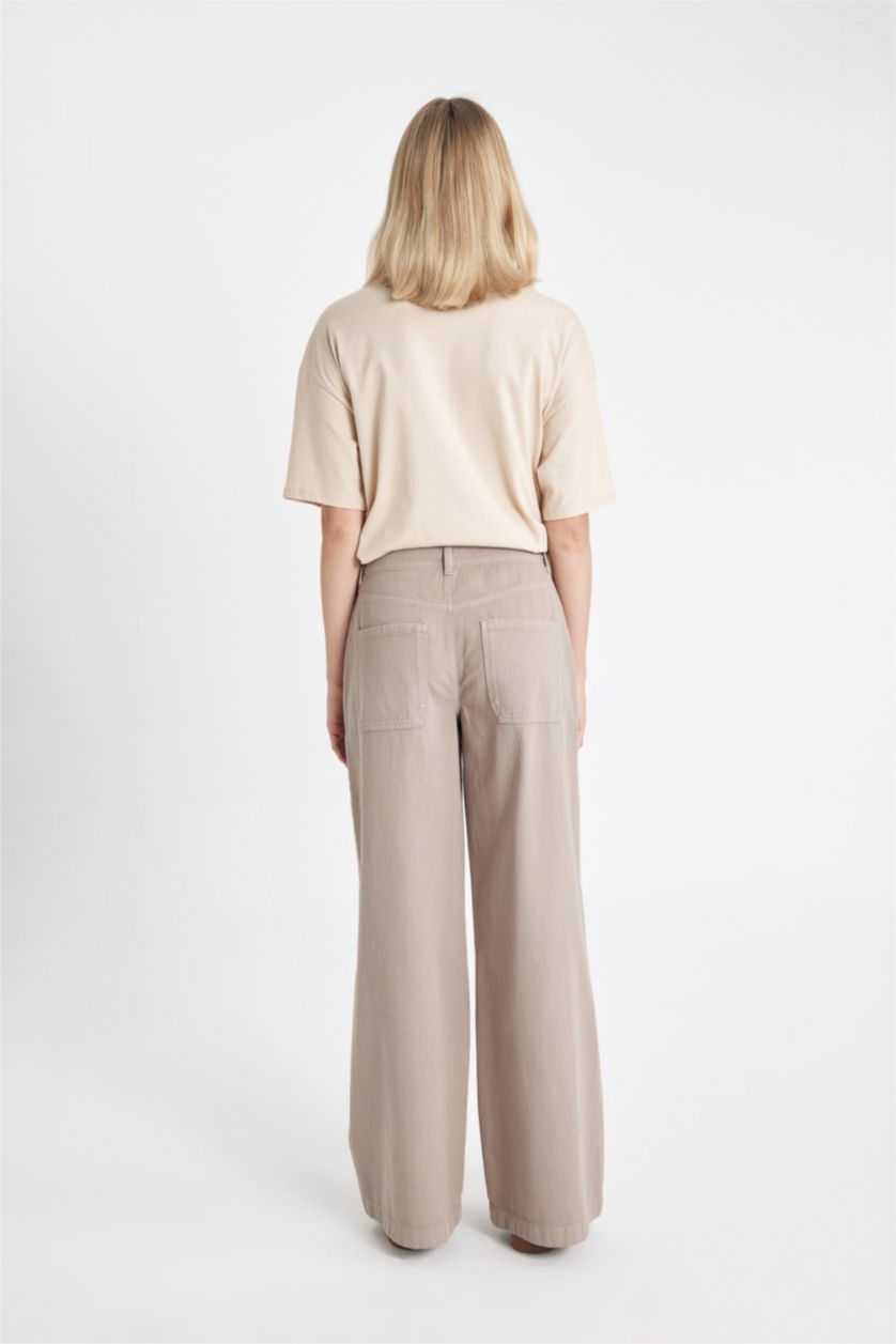 نساء رمادي سروال واسع جبردين بجيب وخصر عالي