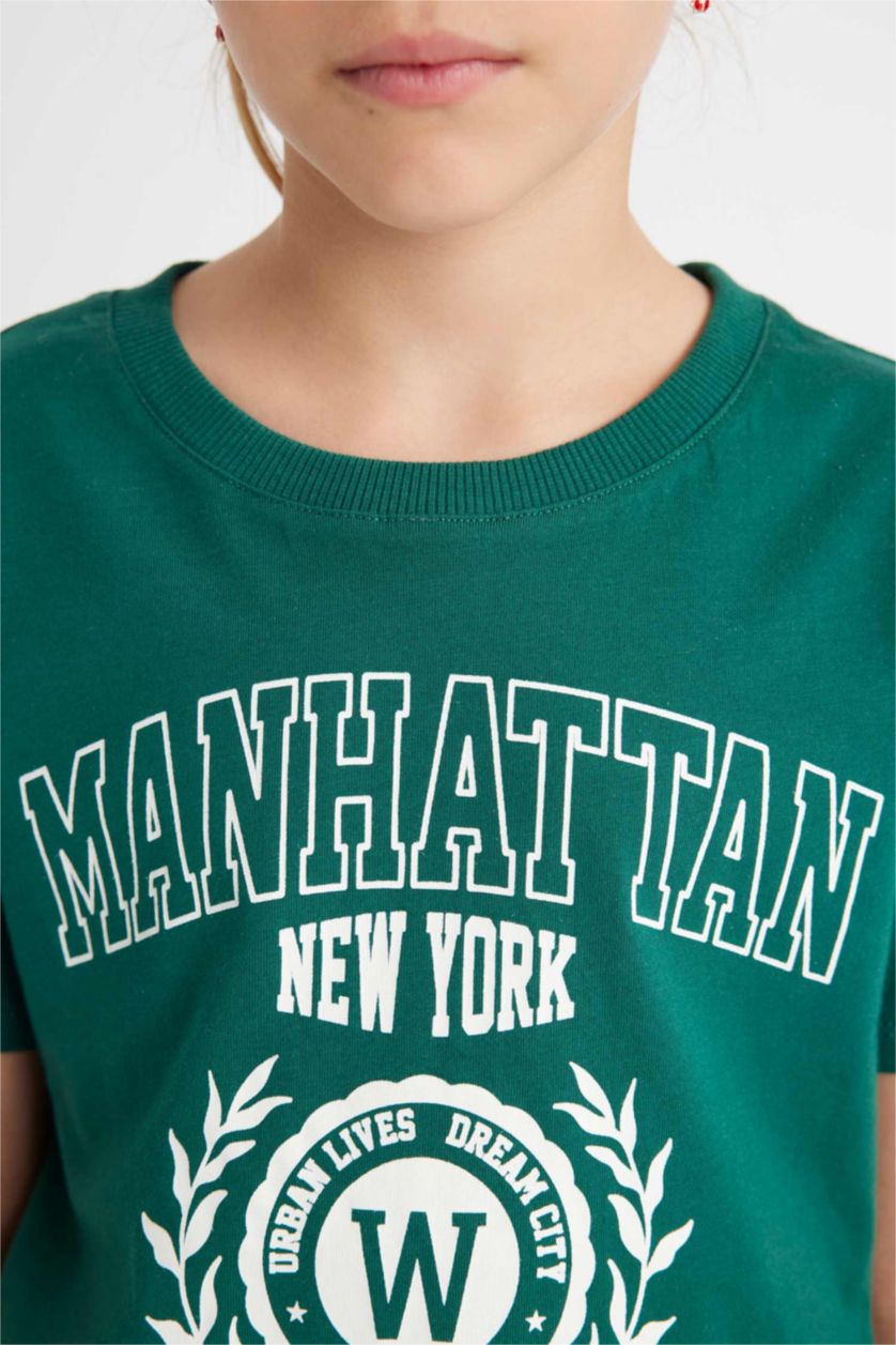 FILLES Vert Foncé T-Shirt Coupe Relax imprimé à Manches Courtes et Col Rond pour Fille