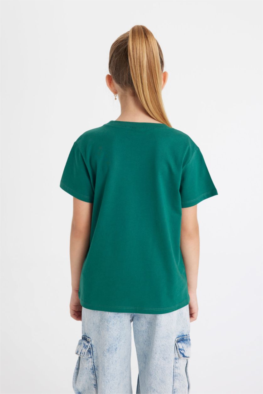 FILLES Vert Foncé T-Shirt Coupe Relax imprimé à Manches Courtes et Col Rond pour Fille