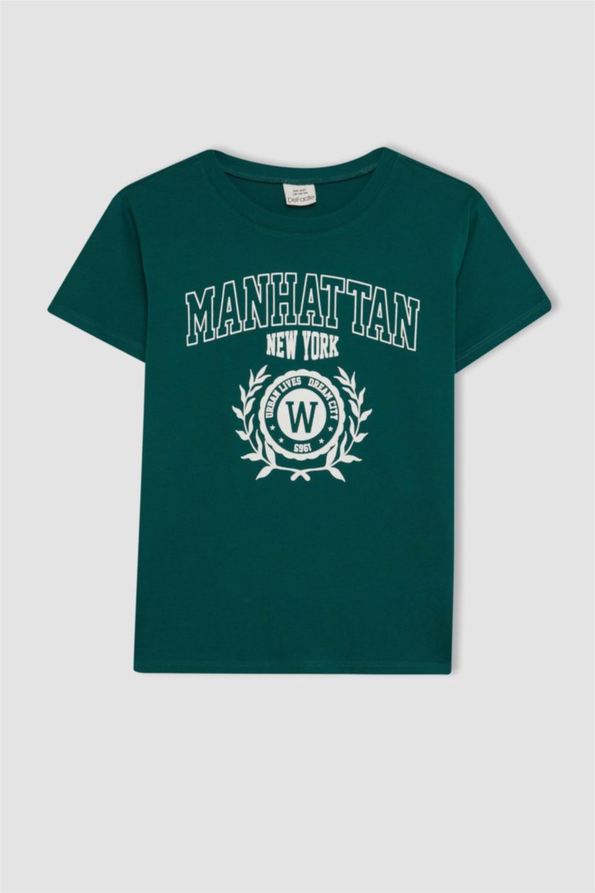 FILLES Vert Foncé T-Shirt Coupe Relax imprimé à Manches Courtes et Col Rond pour Fille