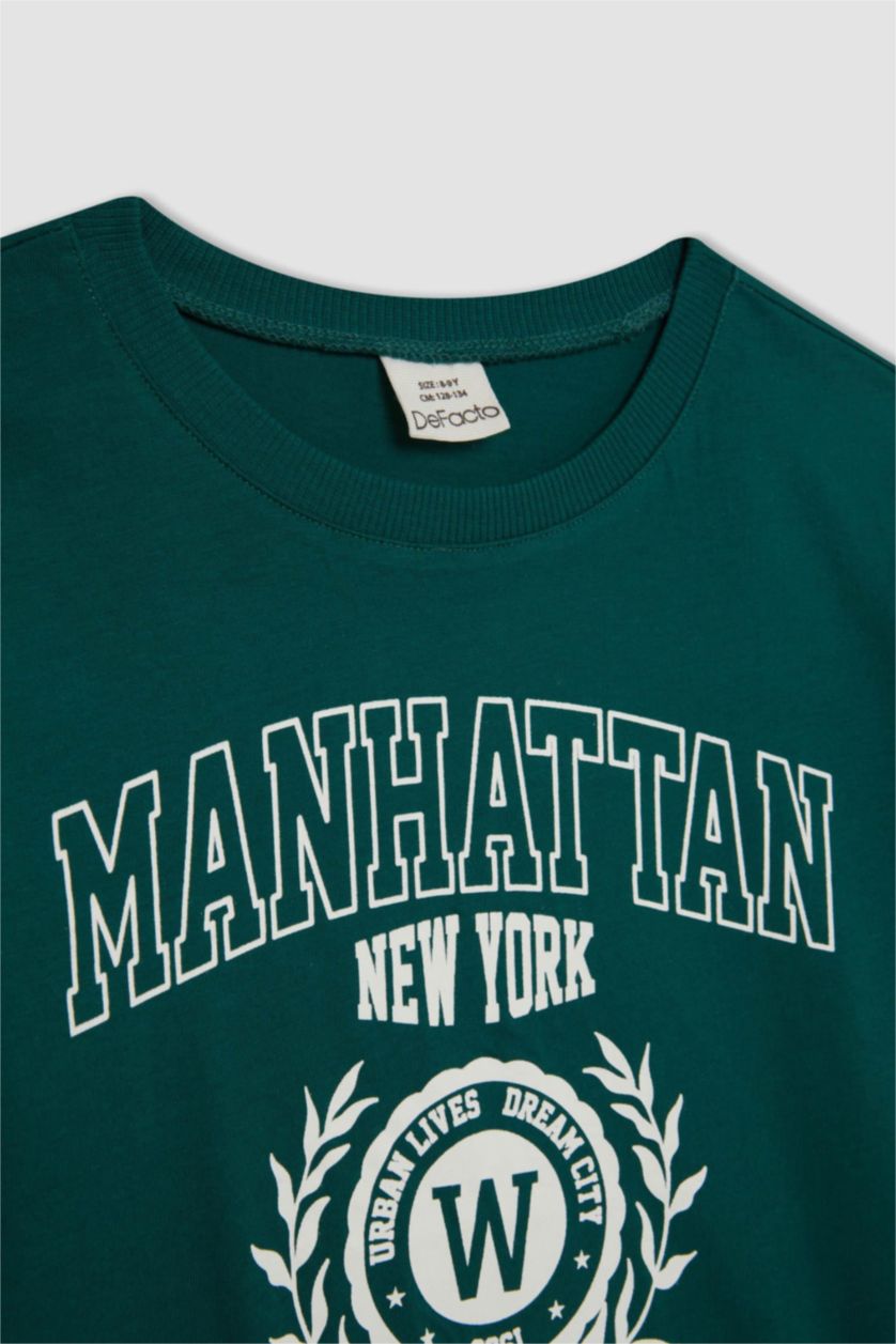 FILLES Vert Foncé T-Shirt Coupe Relax imprimé à Manches Courtes et Col Rond pour Fille