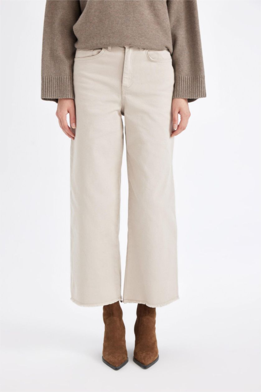 نساء بيج High Waist Culotte Fit Trousers