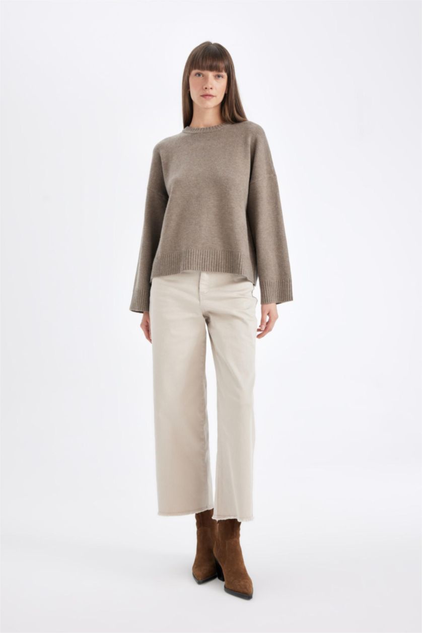 نساء بيج High Waist Culotte Fit Trousers