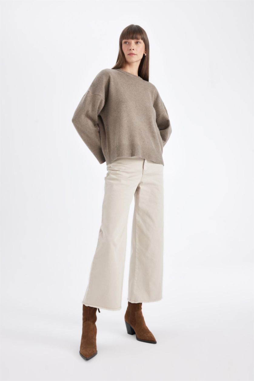 نساء بيج High Waist Culotte Fit Trousers