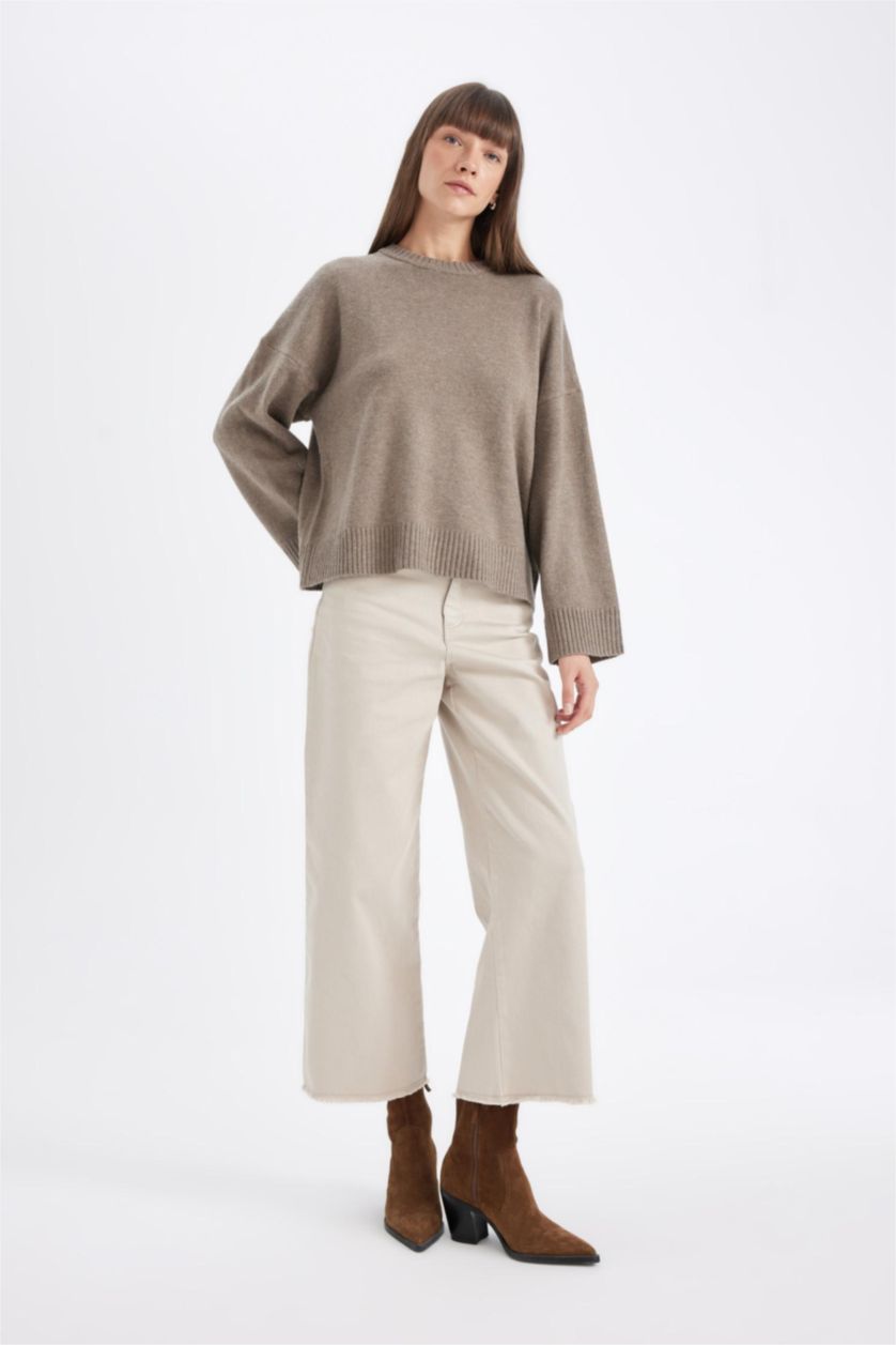 نساء بيج High Waist Culotte Fit Trousers