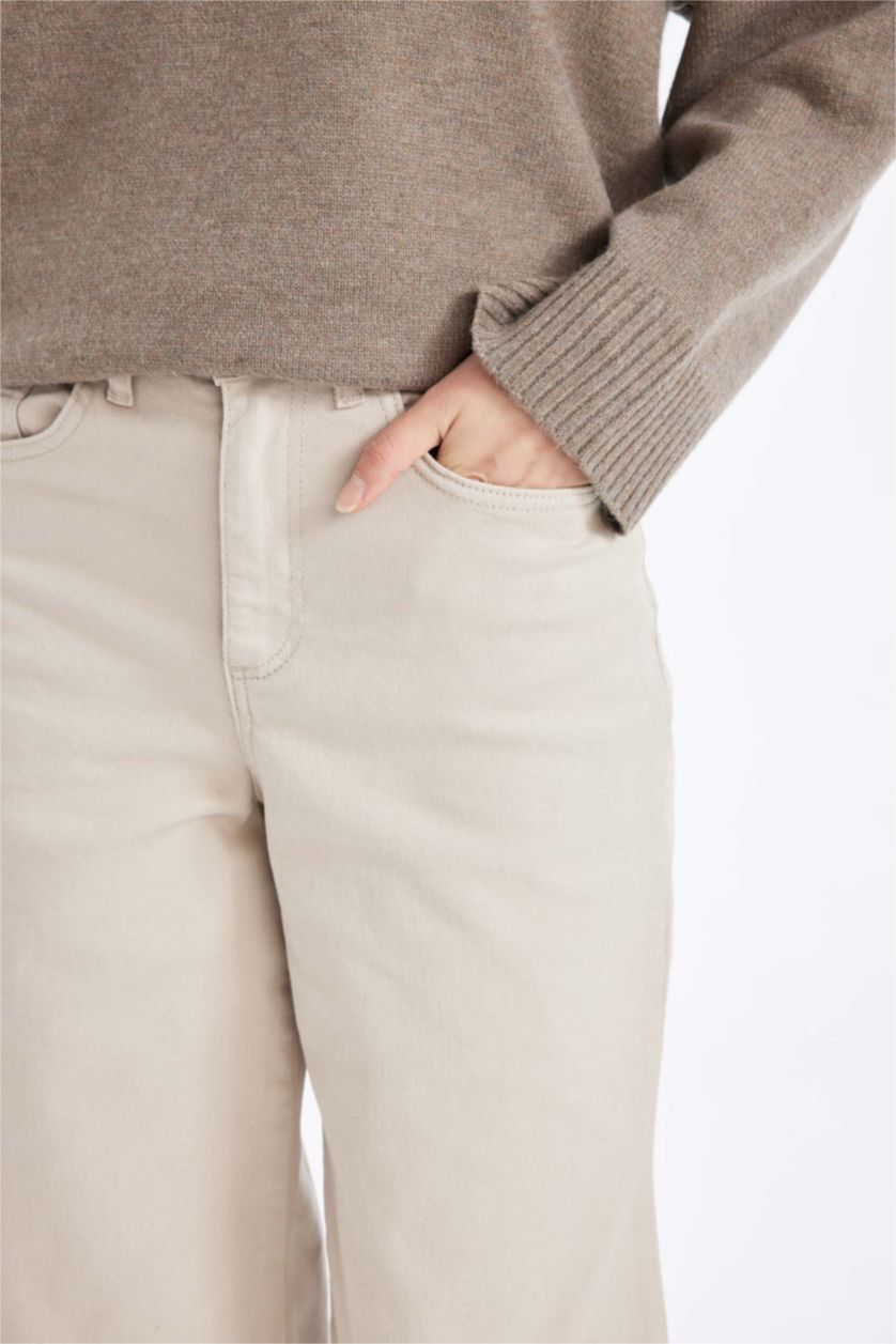 نساء بيج High Waist Culotte Fit Trousers