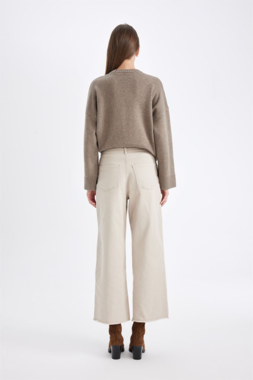 نساء بيج High Waist Culotte Fit Trousers