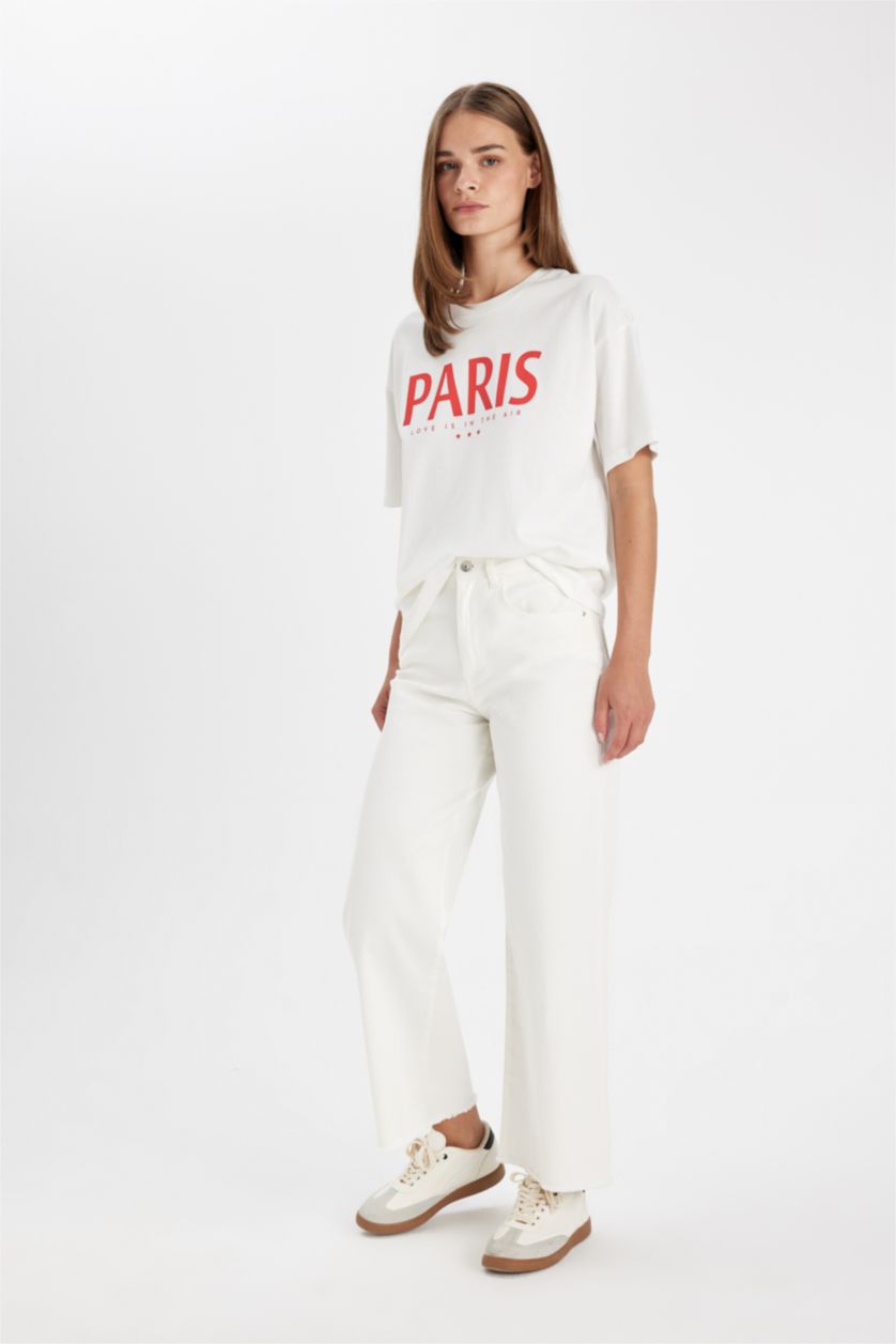 WOMAN White Culotte Fit Wide Leg Gabardine Trousers