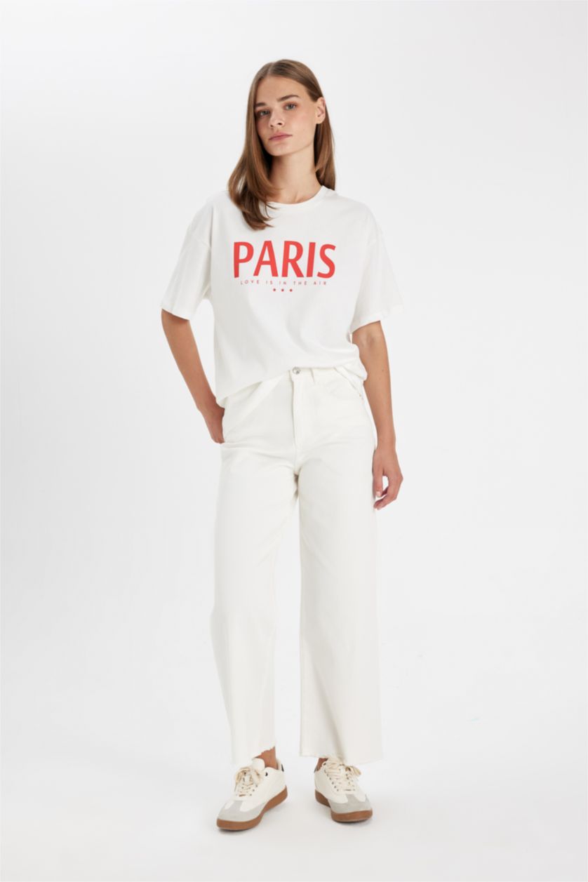 WOMAN White Culotte Fit Wide Leg Gabardine Trousers