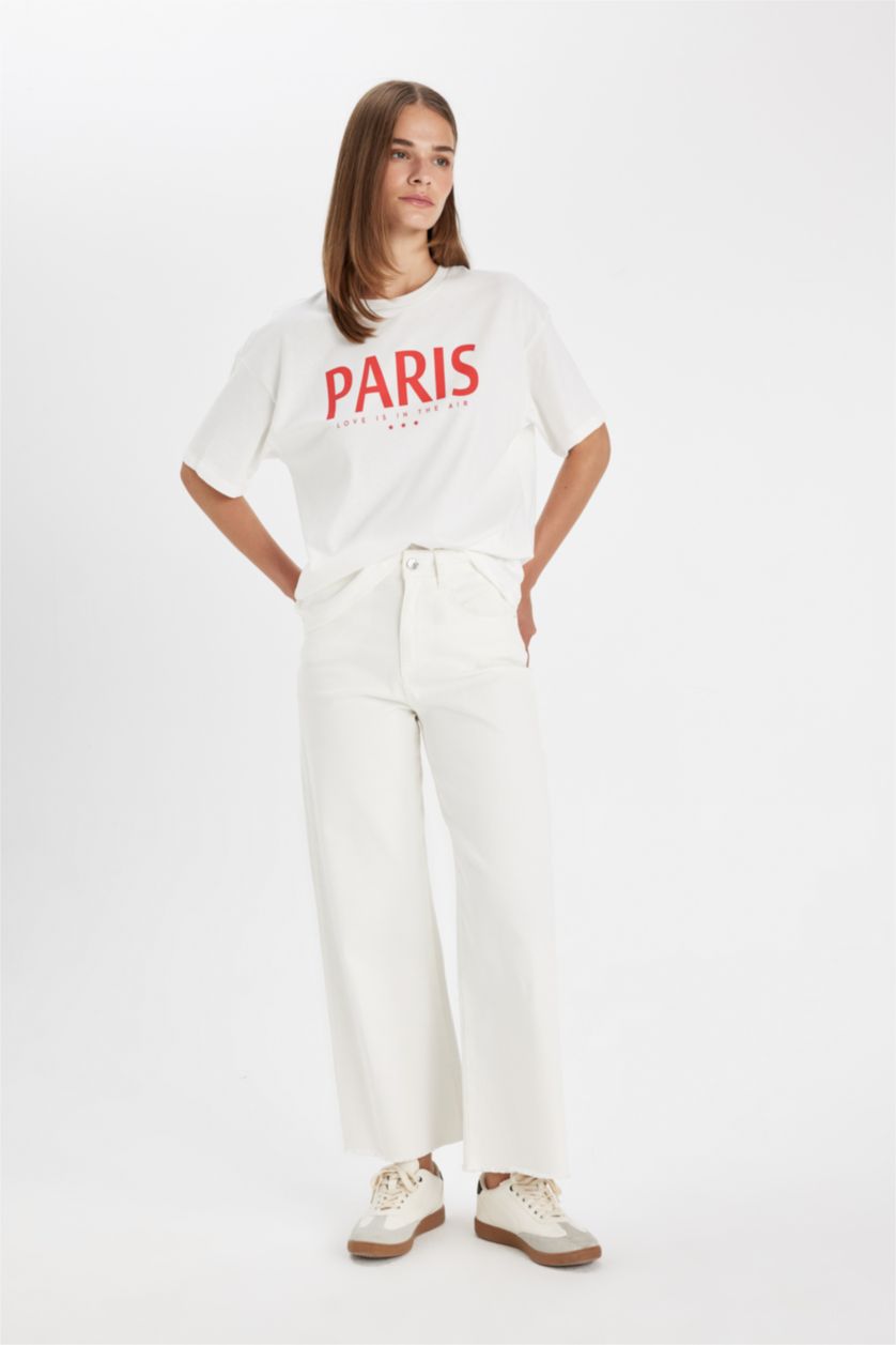 WOMAN White Culotte Fit Wide Leg Gabardine Trousers
