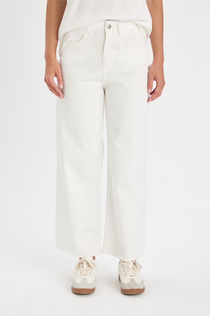 WOMAN White Culotte Fit Wide Leg Gabardine Trousers