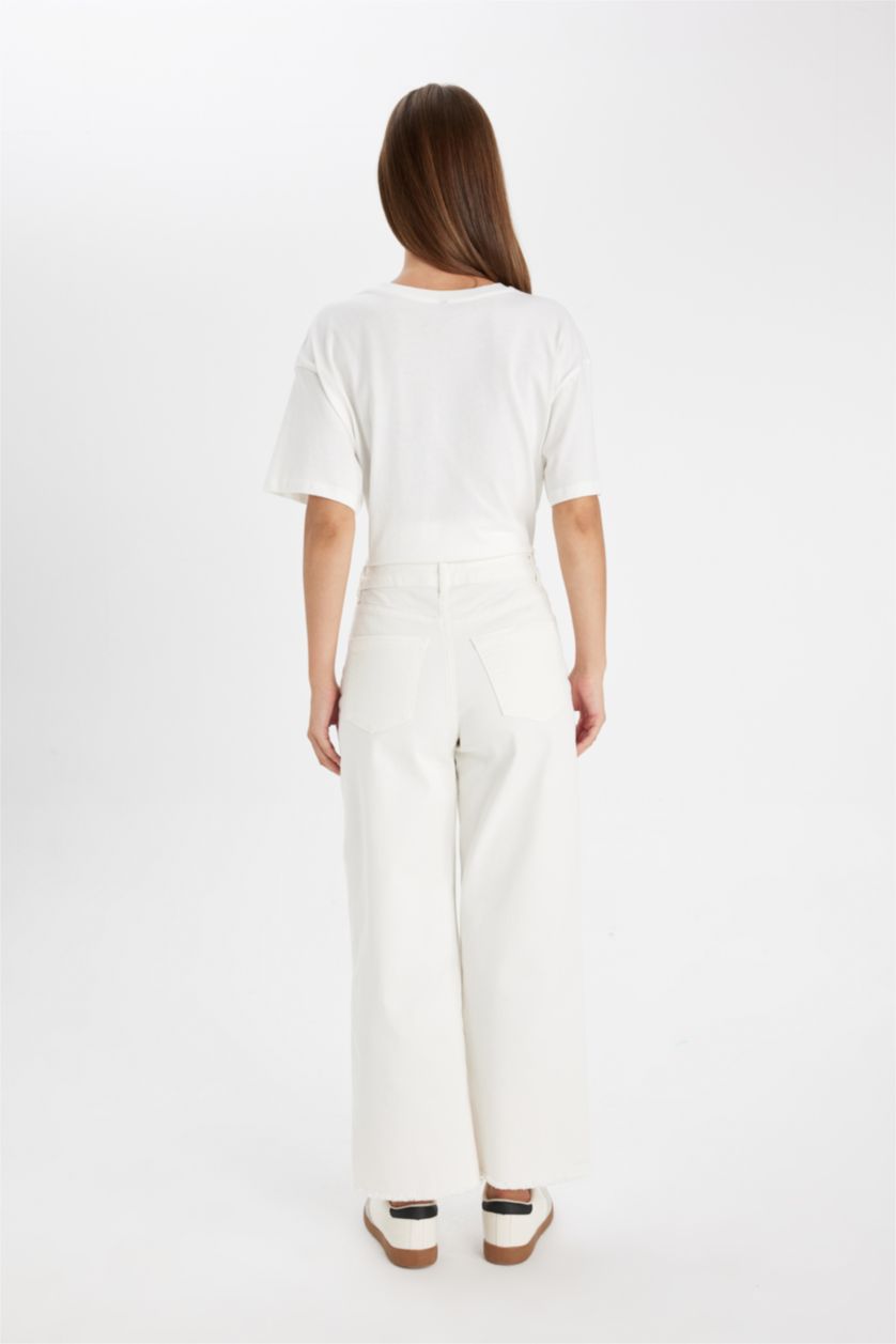 WOMAN White Culotte Fit Wide Leg Gabardine Trousers