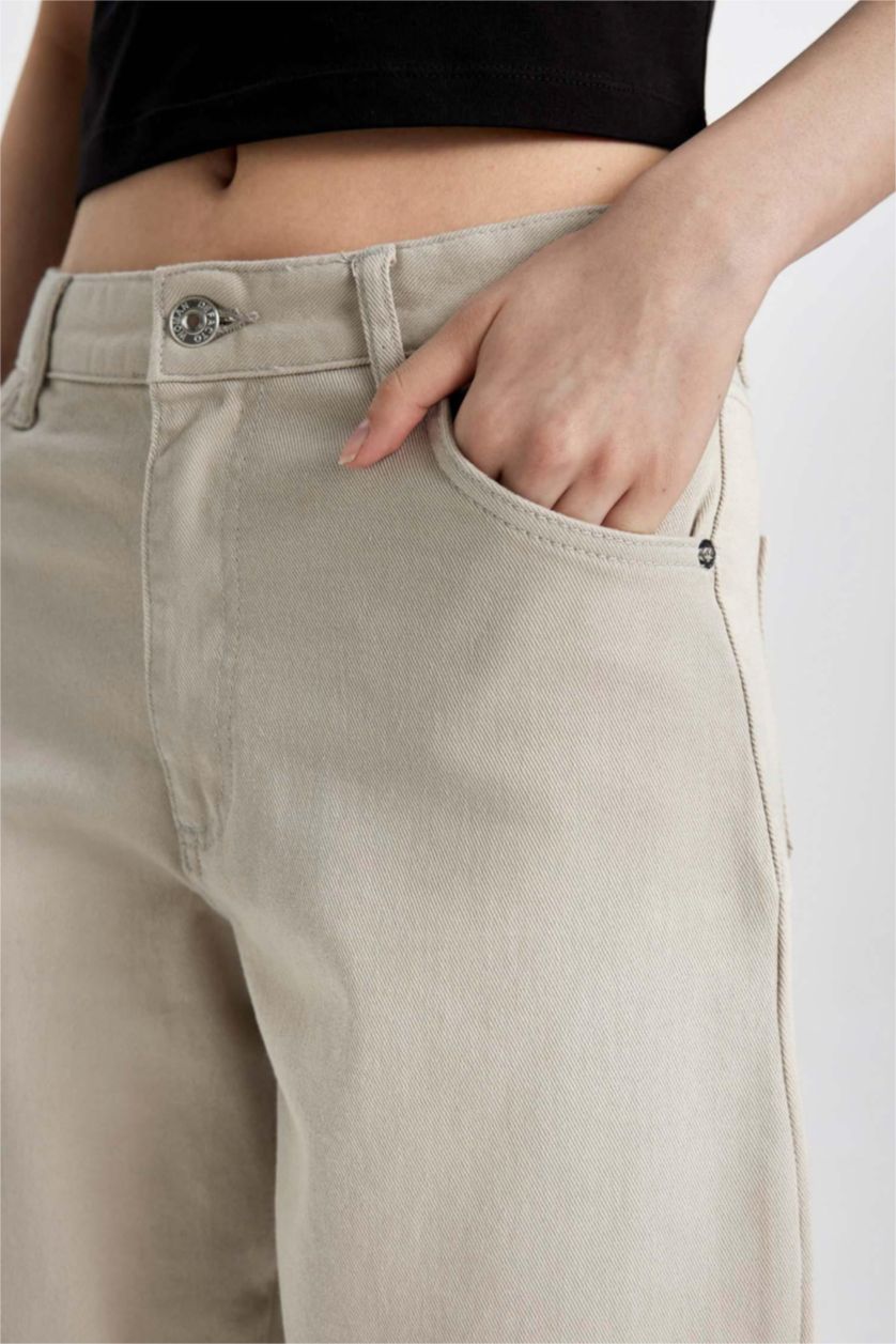 WOMAN Beige Culotte High Waist Wide Leg Gabardine Trousers