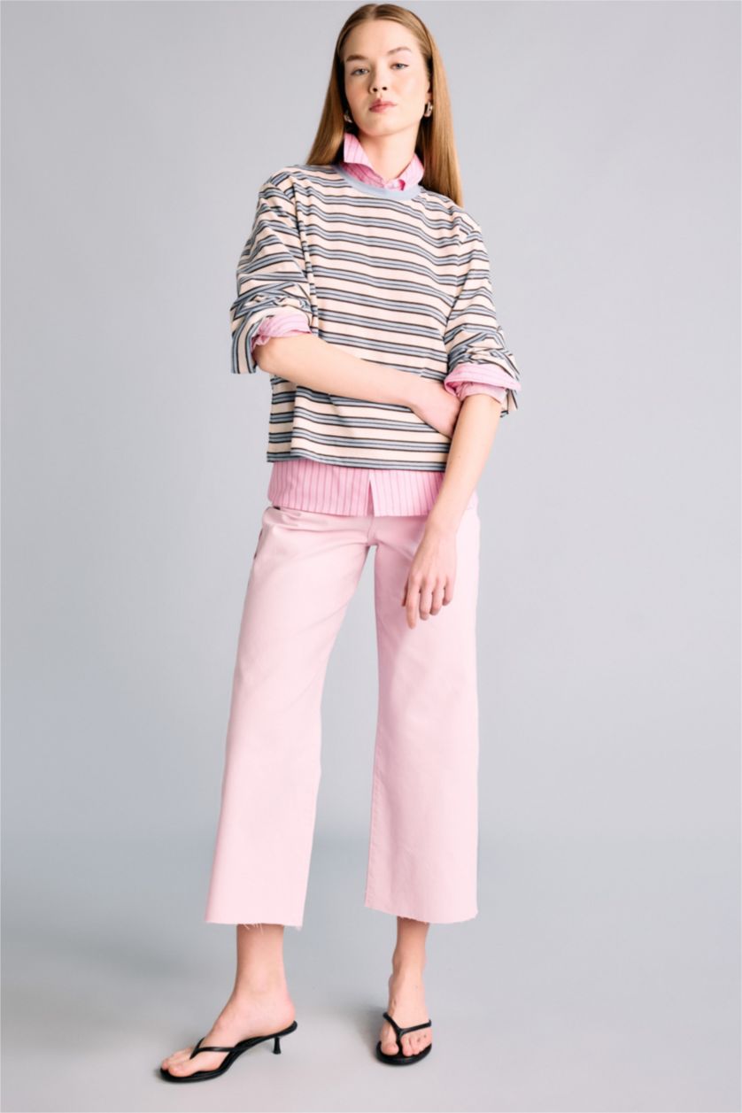 Kadın Pembe Culotte Yüksek Bel Geniş Paça Gabardin Pantolon