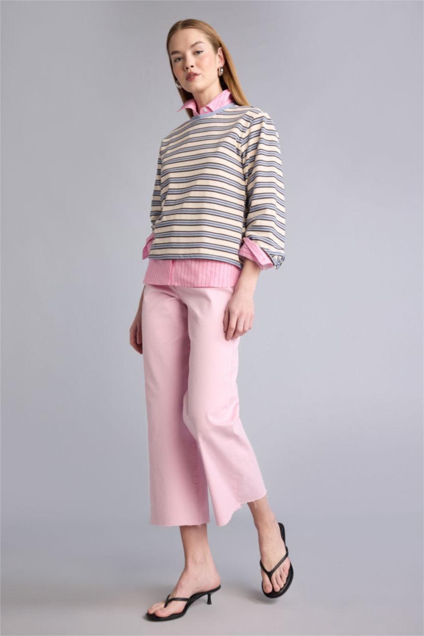 Kadın Pembe Culotte Yüksek Bel Geniş Paça Gabardin Pantolon