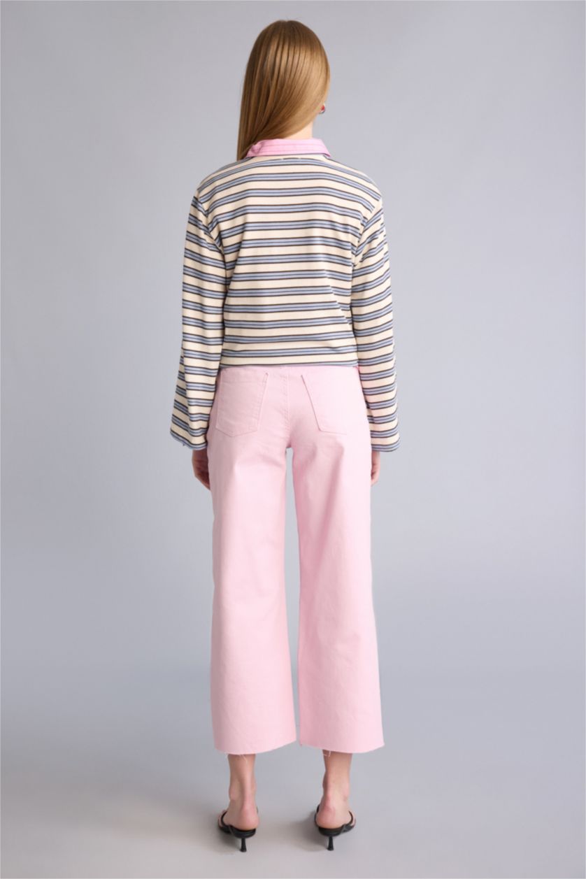 Kadın Pembe Culotte Yüksek Bel Geniş Paça Gabardin Pantolon