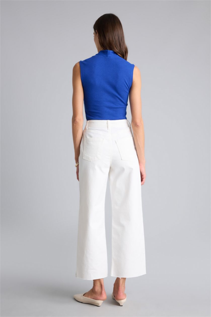 نساء اوف وايت بنطرون برجل واسع سادة جبردين كولوت فيت