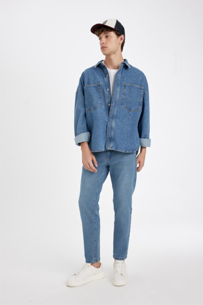 HOMME Bleu Chemise Oversize en tricot à Manches Longues