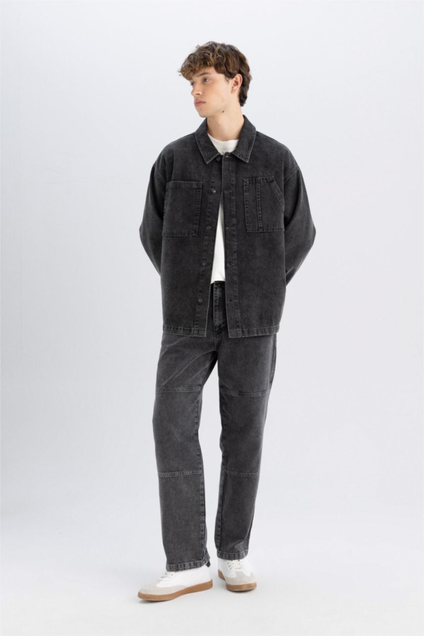 MAN Black Boy Black Boxy Fit Cotton Basic Denim Shirt Jacket
