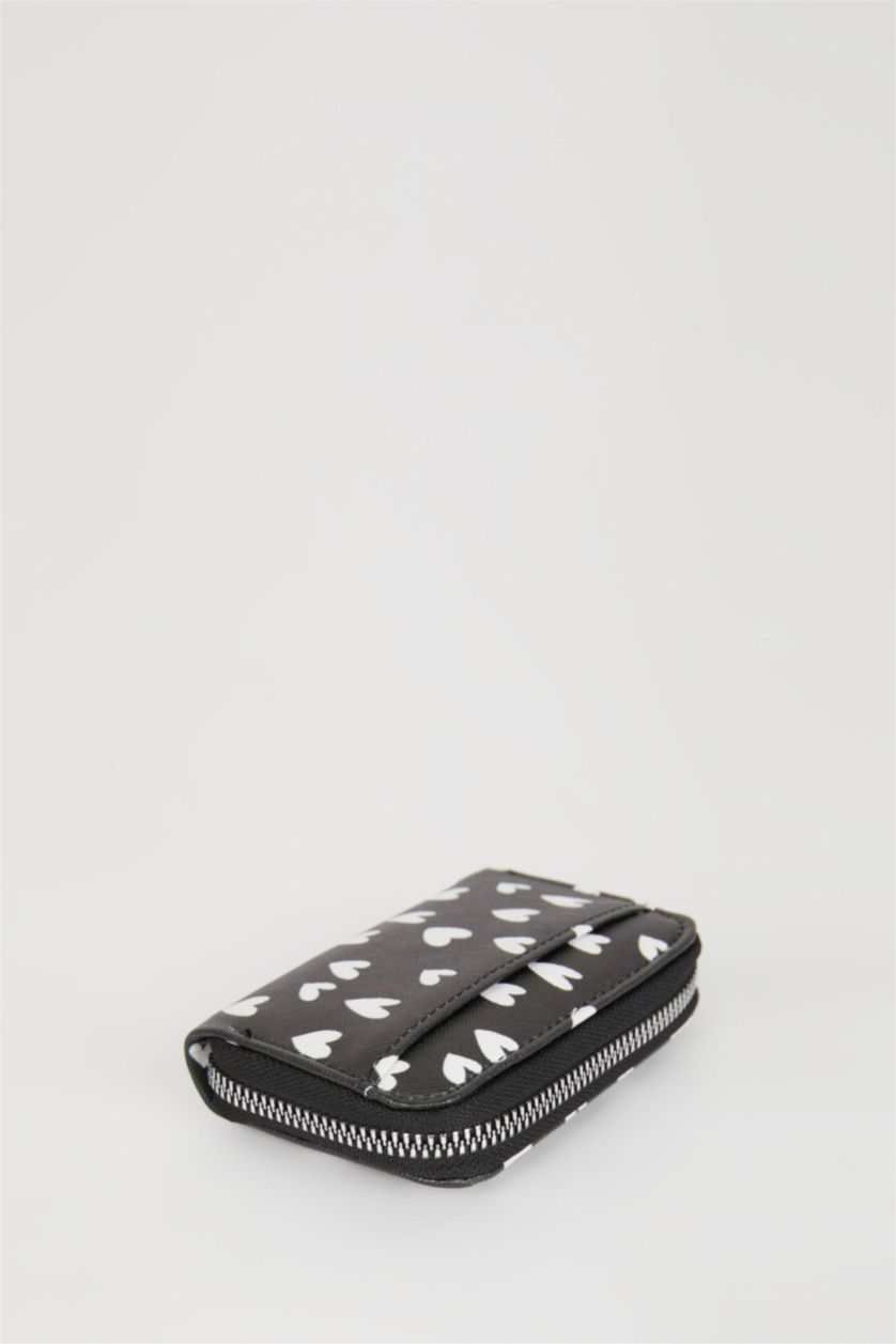 Kadın Siyah Kadın Kalp Desenli Bozuk Para Cüzdanı