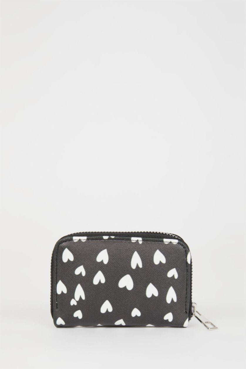 Kadın Siyah Kadın Kalp Desenli Bozuk Para Cüzdanı