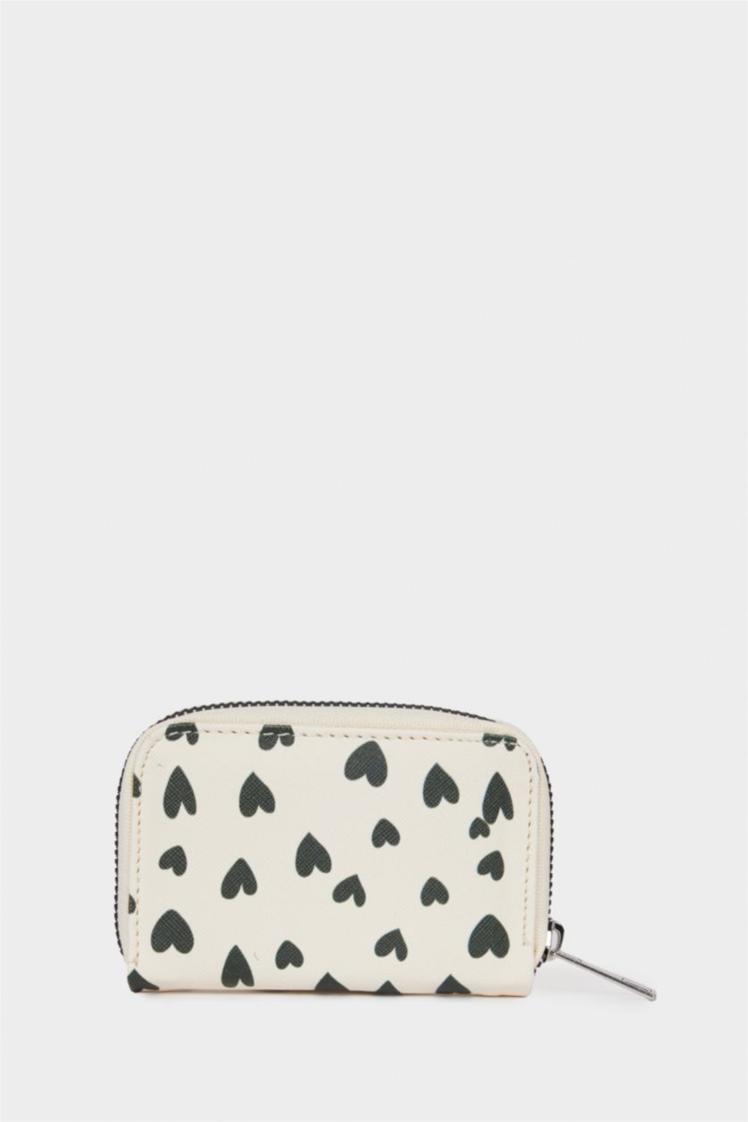 Kadın Beyaz Kadın Kalp Baskılı Bozuk Para Cüzdanı