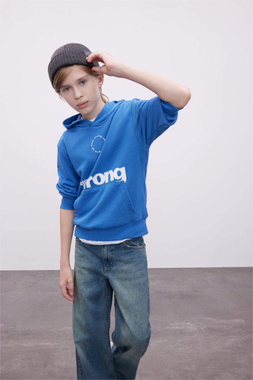 أولادي أزرق سويت شيرت للمدرسه اولادي قصة عادية بجيب أزرق