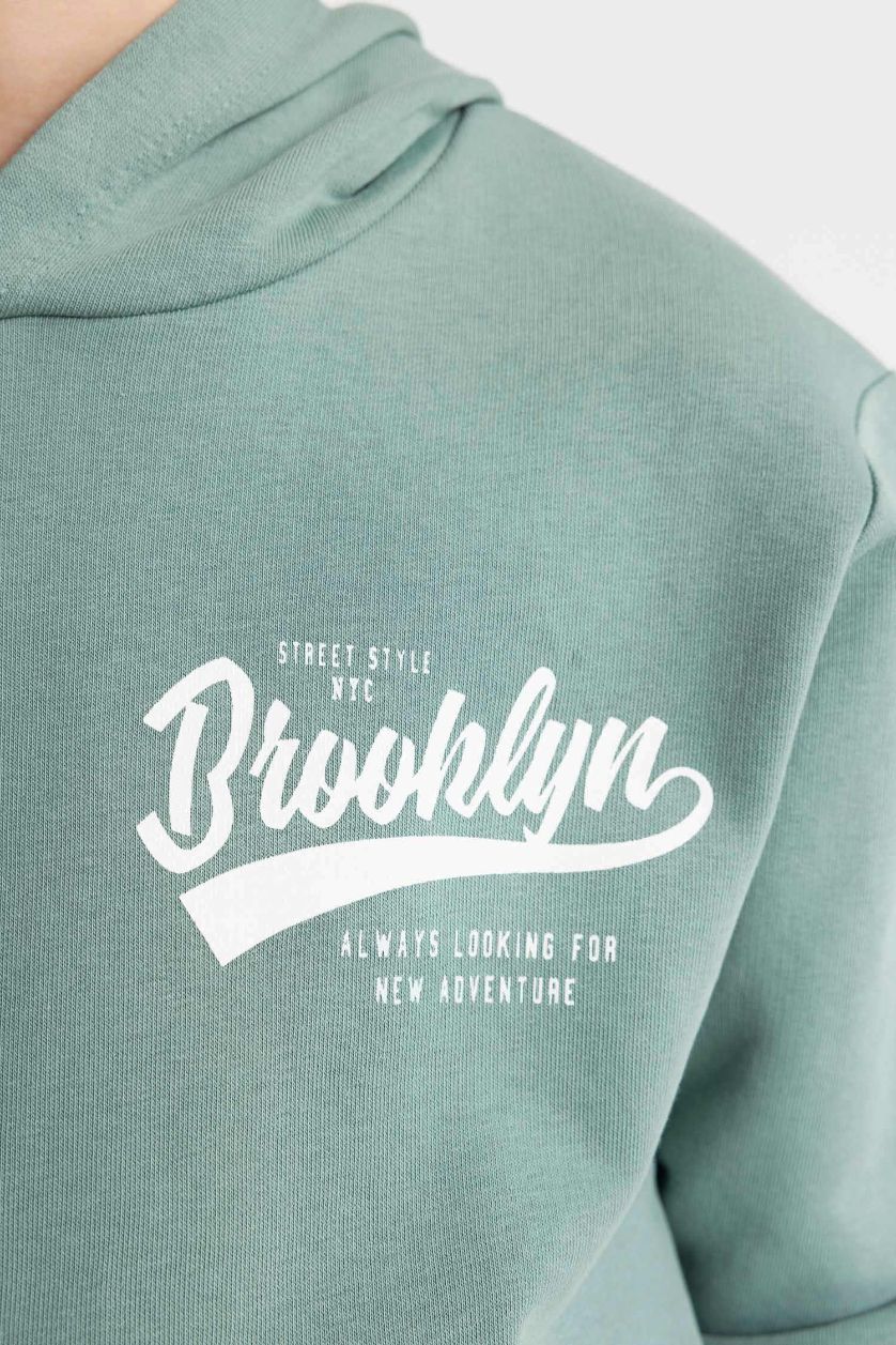 Мальчики и подростки Зеленый Свитшот с капюшоном с принтом для мальчиков, Школьная коллекция