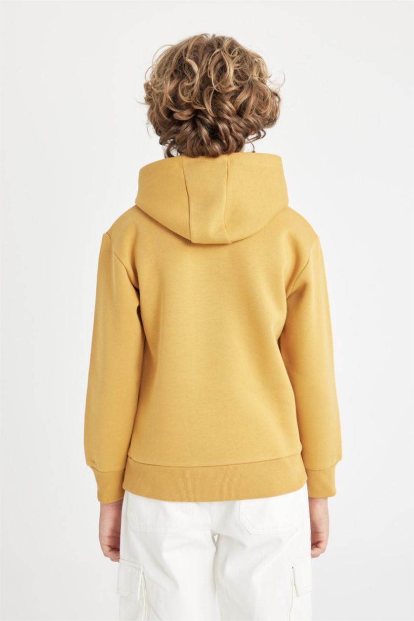 BOYS & TEENS Yellow Boy Printed Hooded Thick School Sweatshirt