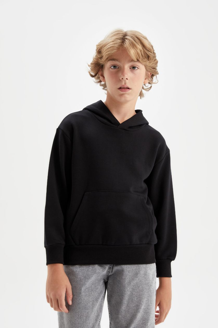 BOYS & TEENS Black Boy Hooded School Sweatshirt