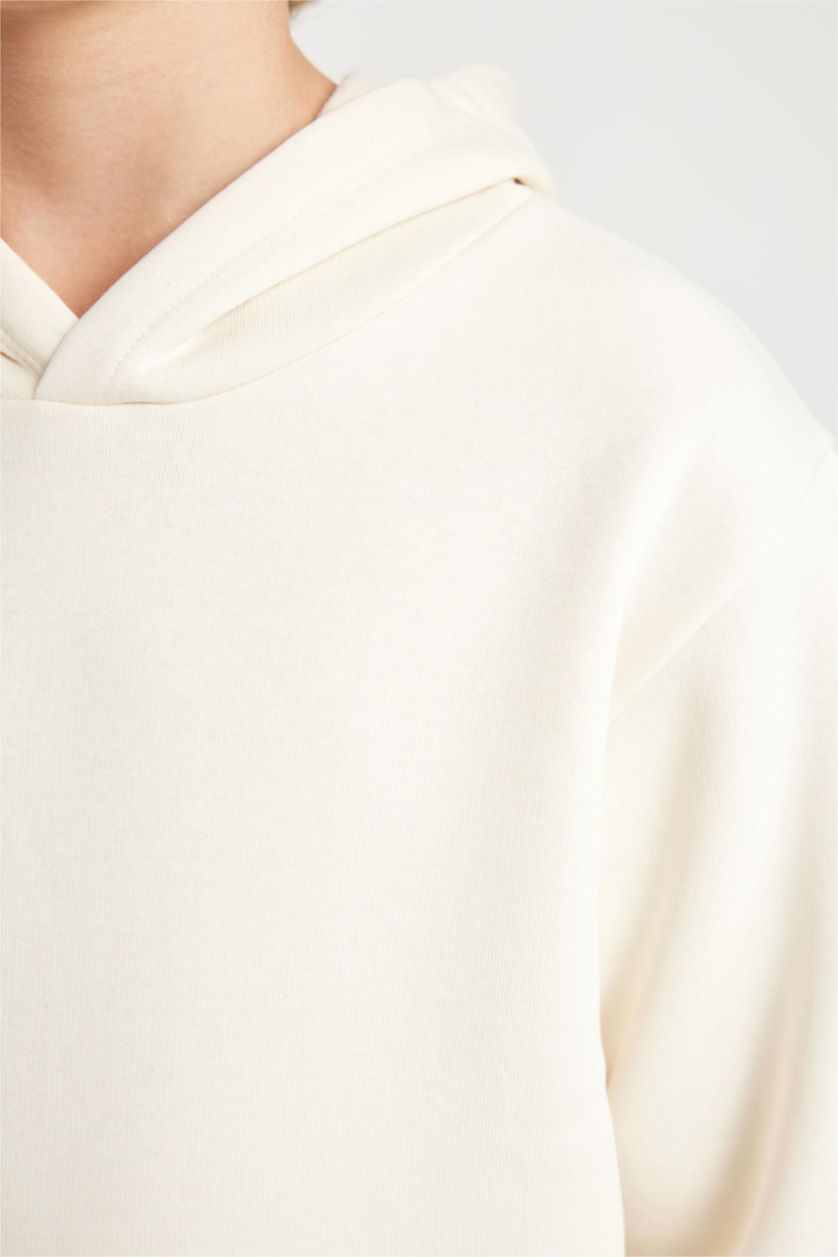 Erkek Çocuk - Genç Erkek Açık Taş Erkek Çocuk Cepli Kapüşonlu Okul Sweatshirt